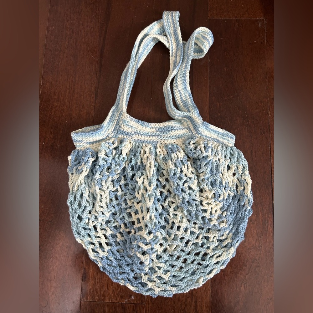 Blue & White Handmade Boho/Bohemian Hippie Granola Crochet Market Shoulder Bag